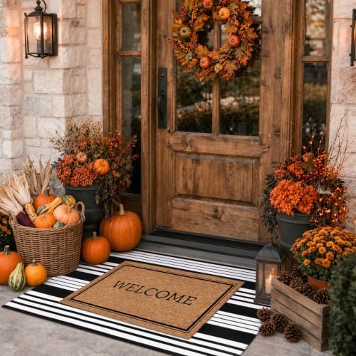 Striped Fall Door Mat 28"x43" Outdoor Rug Cotton Washable Fall Decor - Image 2