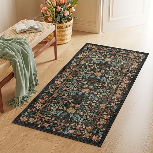 DUKINO 2x4 Rug, Washable Vintage Floral Bathroom Runner Rug by DUKINO