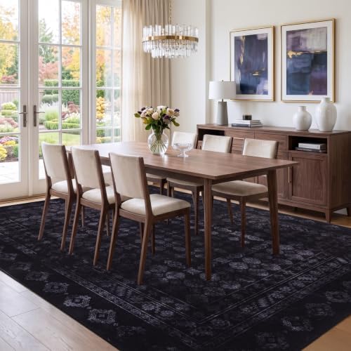 Washable Area Rug 6x9, Large Boho Living Room Rug, Dark Black - Image 4