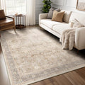Washable Neutral 5x8 Area Rugs, Vintage Farmhouse Earth Tone Beige Taupe Carpet by Jainmy