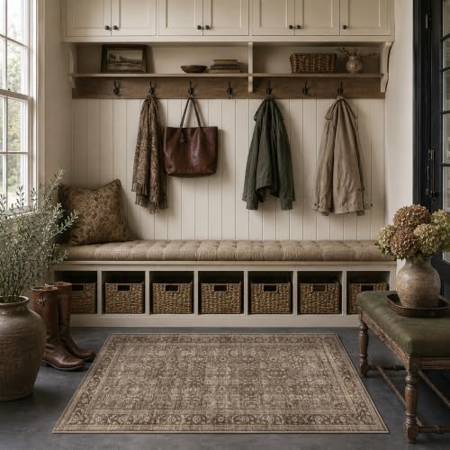 JOOJA 2x4 Brown Vintage Low Pile Non Slip Washable Boho Kitchen Runner Rug - Image 2