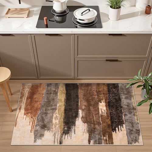 Ciicool Washable Area Rug 2x3 Entryway Rug, Modern Abstract Entry Mat Brown - Image 2