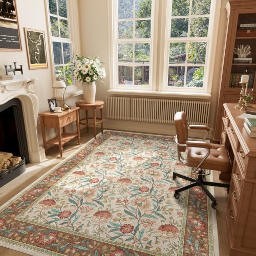 DUKINO 5x7 Area Rugs, Vintage Floral Washable Rug - Image 3