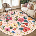 RELEANY Floral Washable Round 8ft Area Rug Pink by RELEANY
