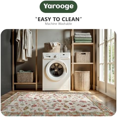 8x10 Area Rugs, Machine Washable Low Pile Floral Rugs - Image 5
