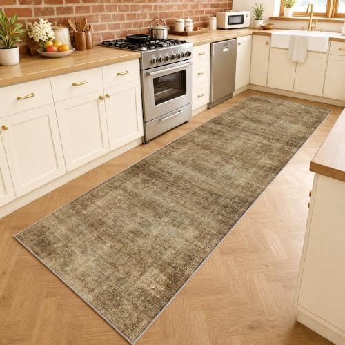 2x8 Washable Brown Vintage Distressed Runner Rug - Image 4