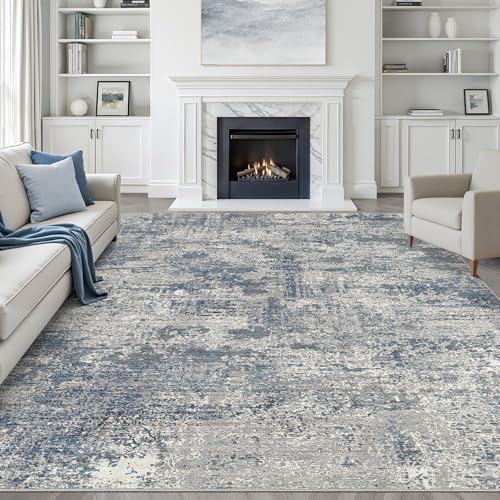 LOONGRUG 9x12 Area Rug Washable Neutral Modern Living Room Rug Blue Gray by LOONGRUG