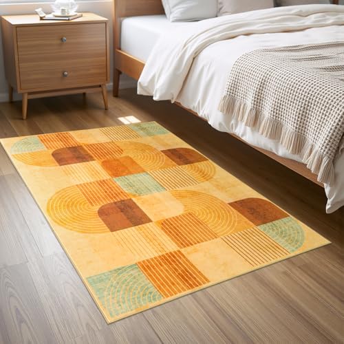 Washable Modern Geometric Entryway Rug, Small Throw Rug Orange 2x3 - Image 4