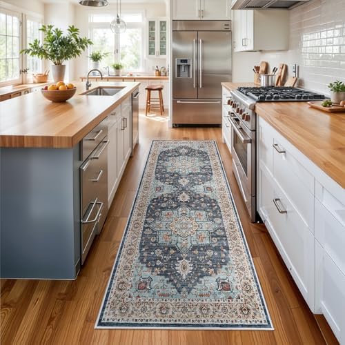 TOPRUUG Washable 3x8 Kitchen Runner Rug: Oriental Floral Hallway Carpet - Image 2