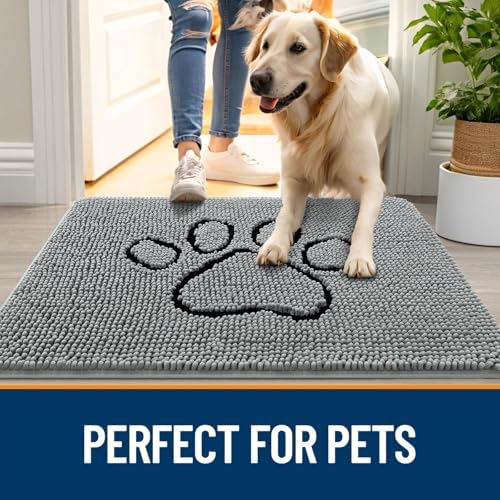 OLANLY Dog Door Mat for Muddy Paws 59x20, Paw Print Design Chenille Mud Mat - Image 6