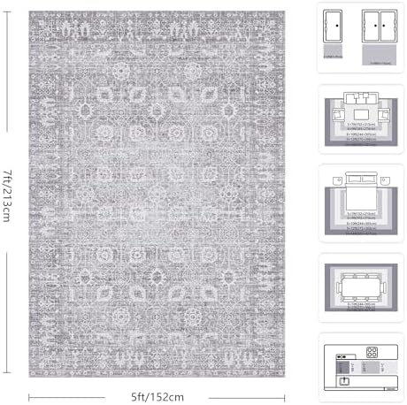 5x7 Area Rugs, Washable Vintage Retro Floral Rug - Image 2