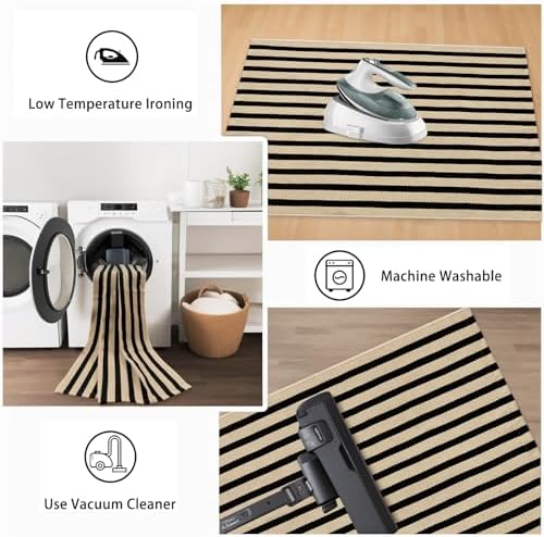 Fall Front Door Mat 24"x35", Cotton Washable Striped Outdoor Rug - Image 6
