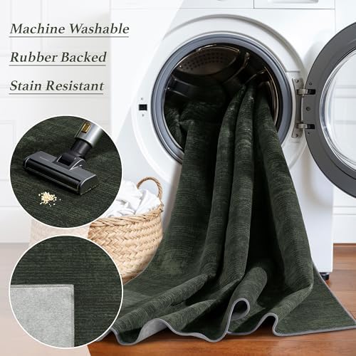 8x10 Washable Area Rug, Dark Green Solid Area Rugs - Image 6