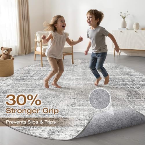LOONGRUG Round Rug 7x7 Washable Neutral Modern Rug - Image 3