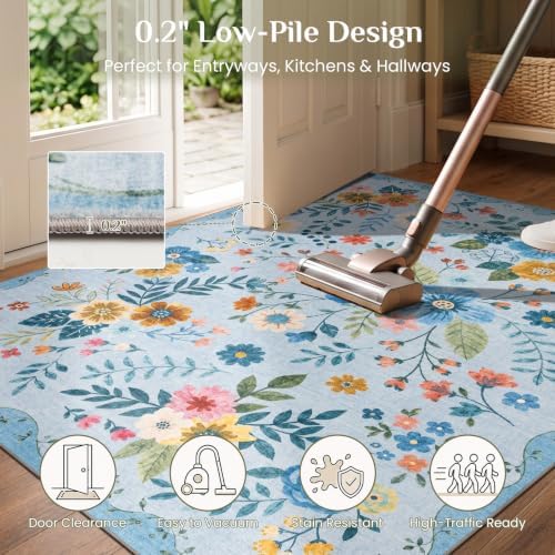 JOLLYVOGUE Floral Area Rug 4x6, Washable Rug - Image 6