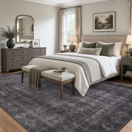 Washable Area Rug 6x9, Large Boho Living Room Rug, Dark Grey - Image 3