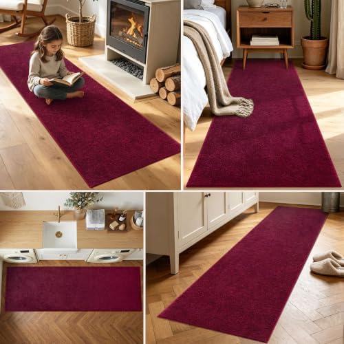 2x8 Burgundy Solid Runner Rug Washable Non-Slip - Image 3