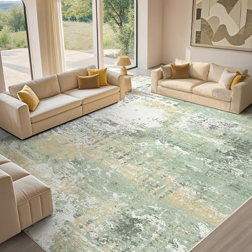 Area Rug Living Room-10X14 Abstract Washable Rug Green by MICGEEK