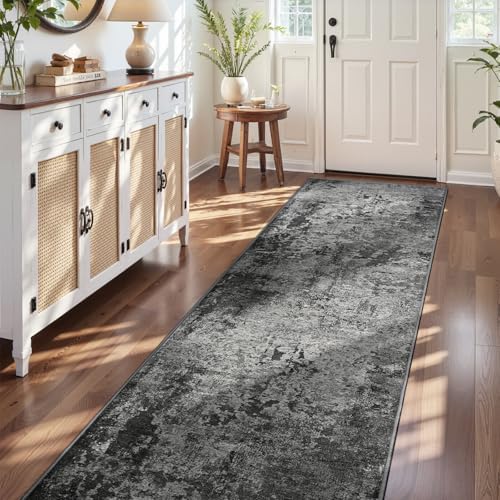 2.6x12 Black Rug Runners for Hallways Kitchen Runner Rug Non Slip Washable - Image 3