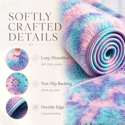 2x6 Blue Rainbow Fluffy Runner Rug - Image 5