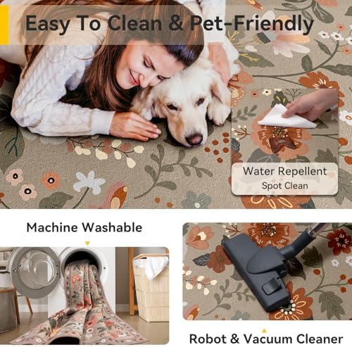 RELEANY Floral Washable 2x3 Area Rugs Doormat Brown/Brick - Image 7