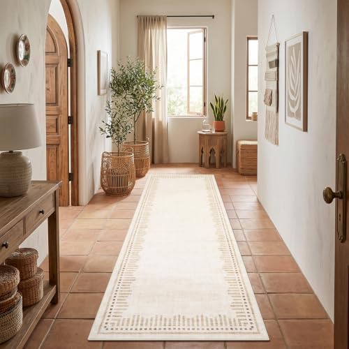 Garvee 2x8 Runner Rug Hallway Kitchen Washable Neutral Solid Beige Runners by Garvee