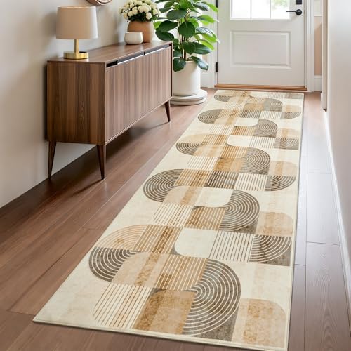 Washable Modern Geometric Hallway Runner Rug - Image 5