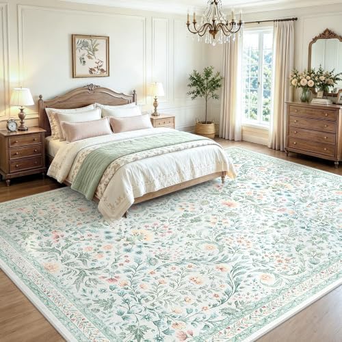 Tosuoka 9x12 Area Rug for Living Room Washable Vintage Floral Boho Soft - Image 3