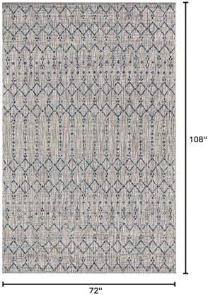 JONATHAN Y Moroccan Geometric Indoor Outdoor Area Rug 6X9 Light Gray/Navy - Image 2