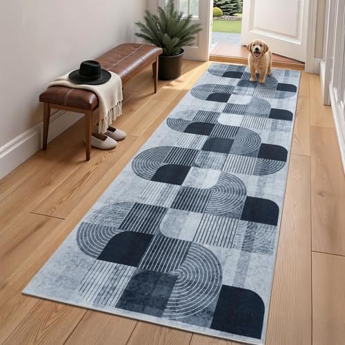Washable Modern Geometric Hallway Runner Rug - Image 3