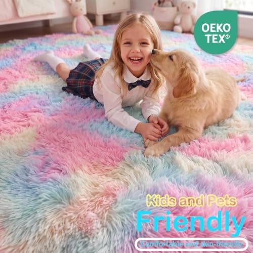Pastel 8x10 Rainbow Large Area Rugs, Plush Vibrant Carpets - Image 5