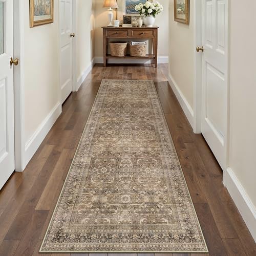 HUGEAR 2x10 Brown Vintage Distressed Washable Runner Rug by HUGEAR
