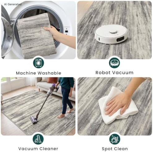 KOZYFLY Kitchen Runner Rug for Hallway Modern Runner Rug 2x5 Grey Beige - Image 6