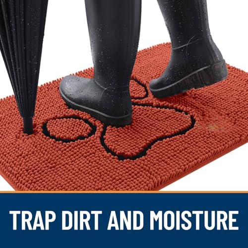OLANLY Dog Door Mat for Muddy Paws 30x20, Paw Print Design Chenille Mud Mat - Image 2