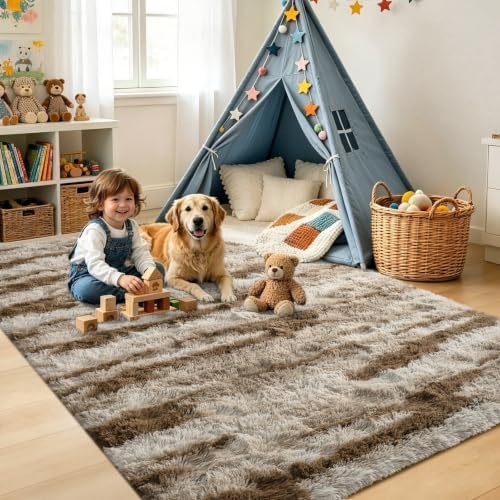 4x6 Khaki Fluffy Soft Area Rug Non-Slip - Image 4