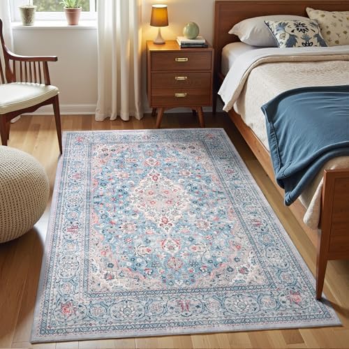 4x6 Blue Washable Boho Area Rug - Image 3