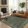 5x7 Washable Boho Area Rug, Non-Slip Green Bedroom Nursery Carpet by LULLOSA