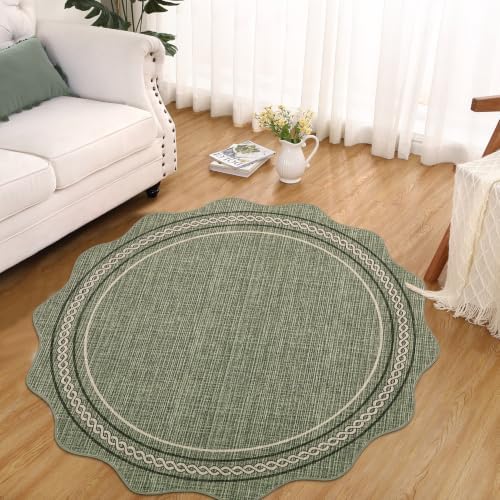 GarveeHome Scalloped Washable Round Rugs Non-Slip Soft Round Rug 4ft by GarveeHome