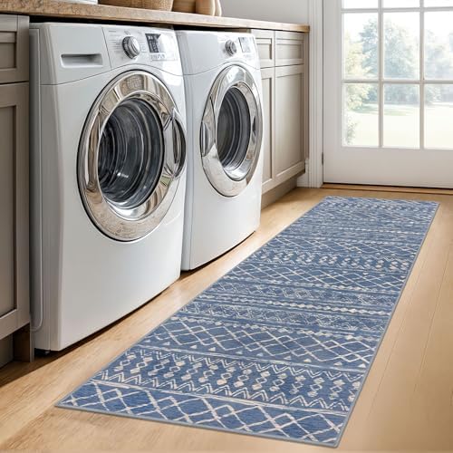 KUTA 2x6 Washable Runners for Hallways Blue Beige Moroccan Boho - Image 4
