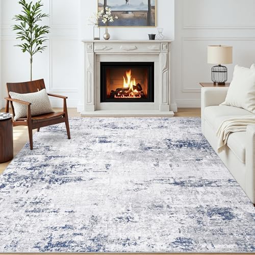6x9 Area Rugs for Living Room Large Washable Abstract Rug Night Blue/Grey - Image 2