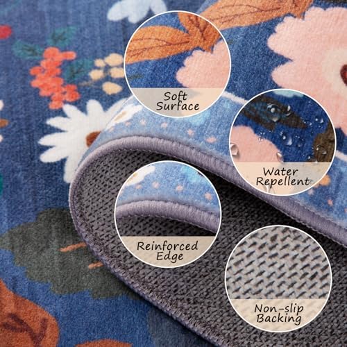 RELEANY Floral Washable Square 5ft Area Rug Blue/Grey - Image 3