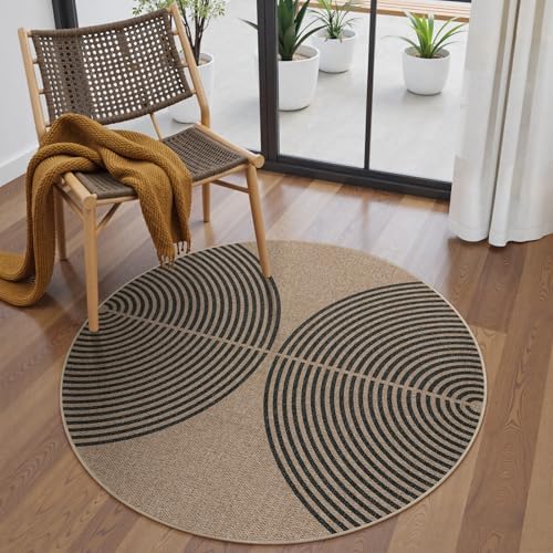 Lahome Modern Rainbow Round Rug 4ft, Washable Outdoor Rugs by Lahome