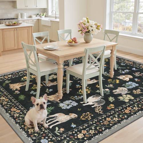 Soalmost Dog 5x7 Area Rugs for Living Room, Washable Animal Soft Rug Black - Image 4