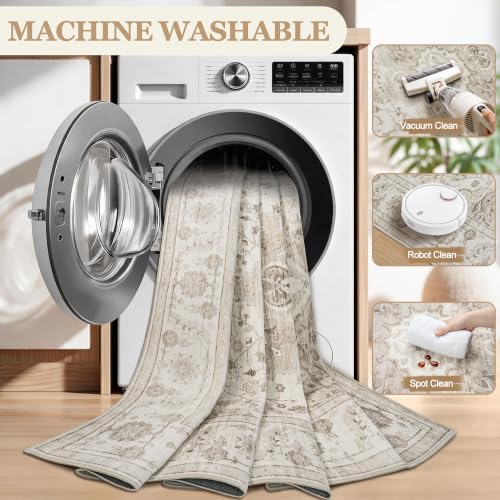 Washable 9x12 Area Rugs for Living Room Beige White Non-Slip Rug - Image 6