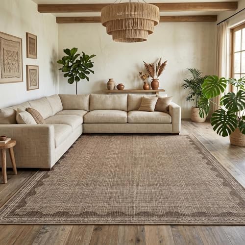 Garvee Modern Bordered Rugs for Living Room 8x10 Large Washable Rug Coffee by Garvee
