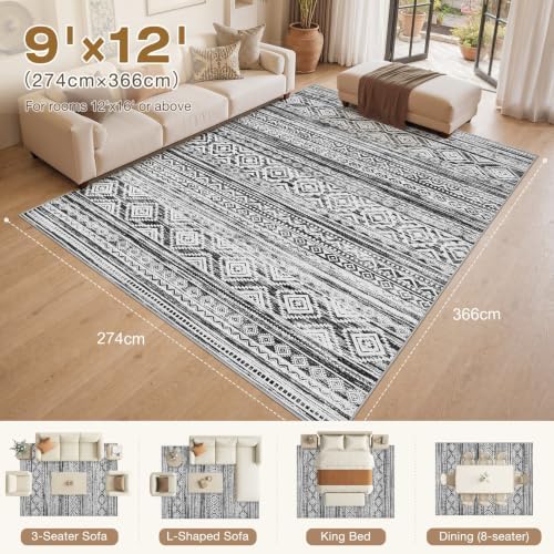 cotiled Boho 9x12 Area Rug for Living Room: Large Moroccan Washable Rug - Image 2