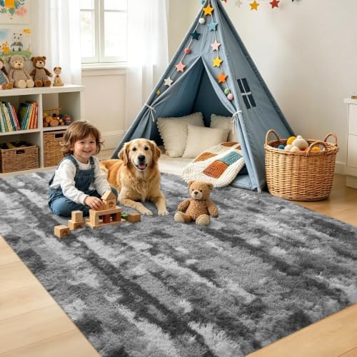 5x7 Grey Fluffy Soft Area Rug Non-Slip - Image 4