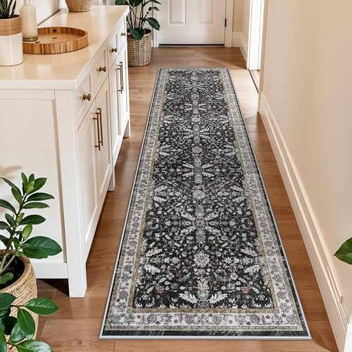 2x10 Hallway Runner Rug Non Slip Washable – Boho Floral Long Floor Carpet Runner by BYYVOORugsforYourHome