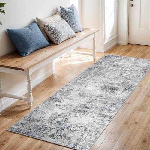 2x5 Washable Kitchen Runner Rug: Modern Abstract Low Pile Rugs BlueGray - Image 2