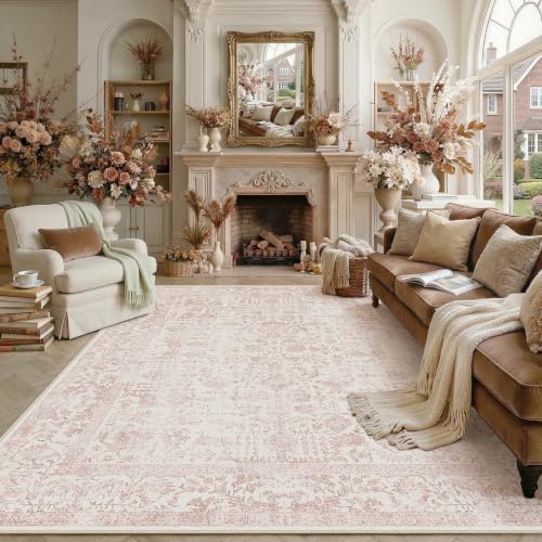 PureCozy Pink Area Rug 8x10 Vintage Floral by PureCozy